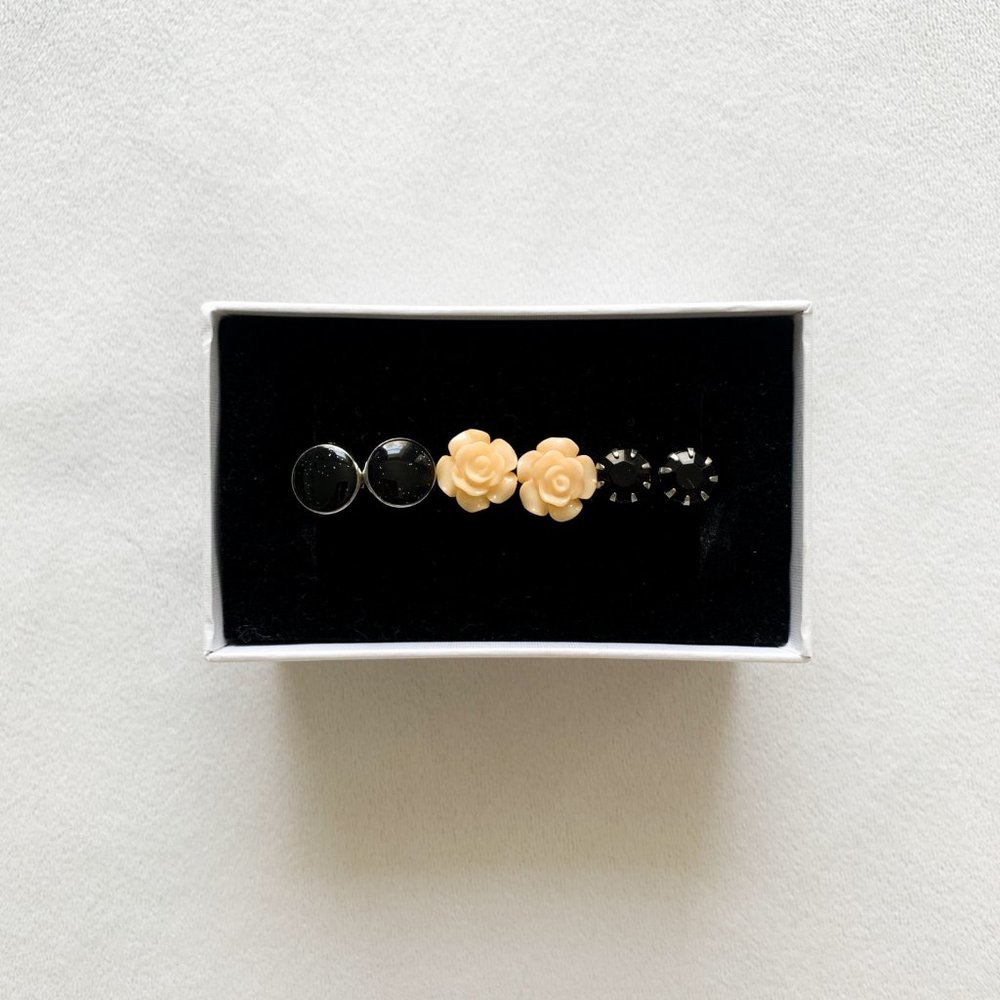 Asos Black and Pink Floral Stud Earring Set